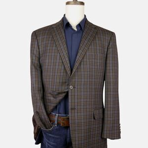 Joseph Abboud Sport Coat Blazer Mens 44R Brown Blue Plaid Wool 2 Button